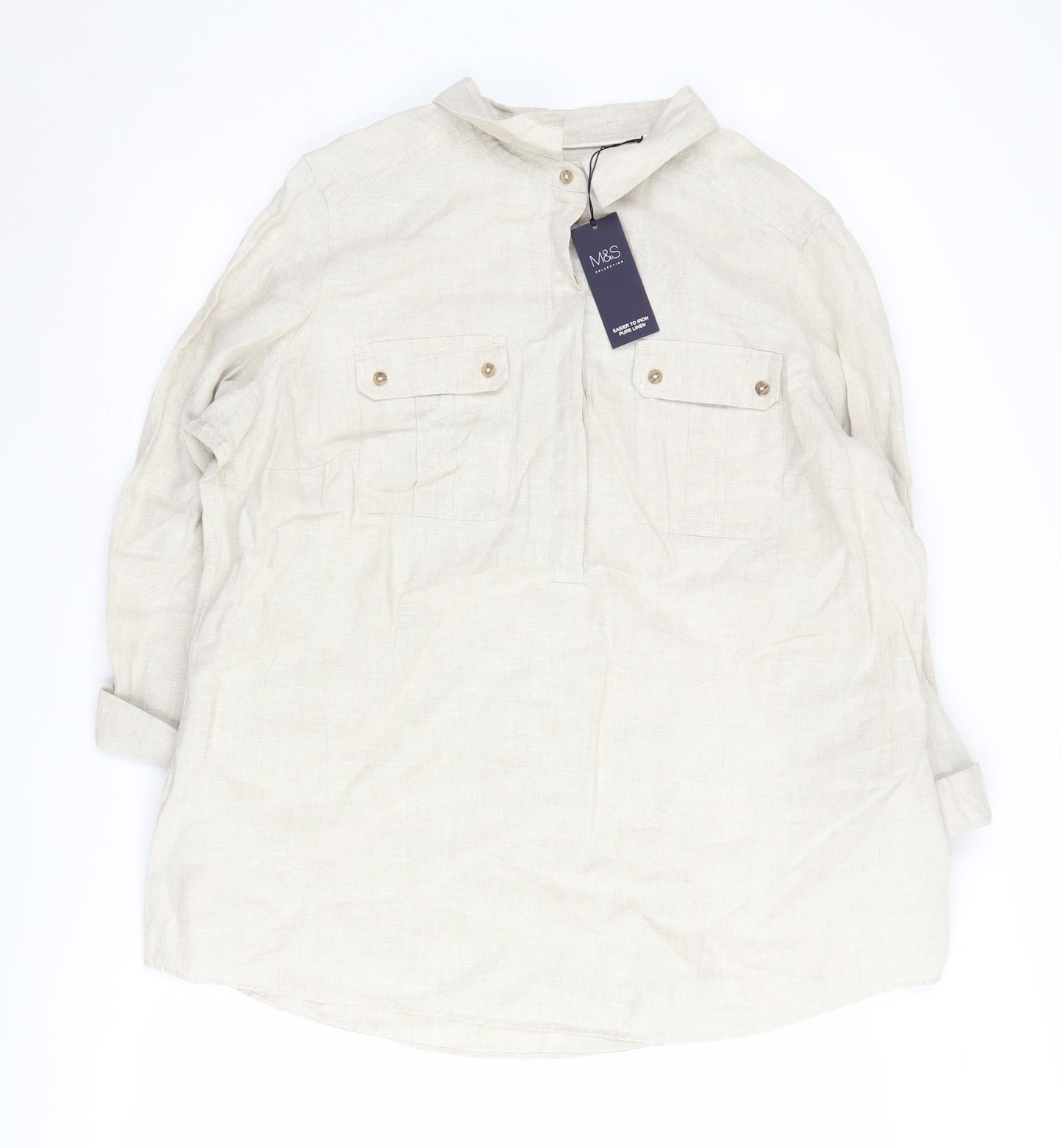 Marks and Spencer Beige Linen Shirt for Women - Size 18
