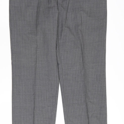 Marks and Spencer Men's Grey Wool Trousers, 34 Waist, Striped, Business