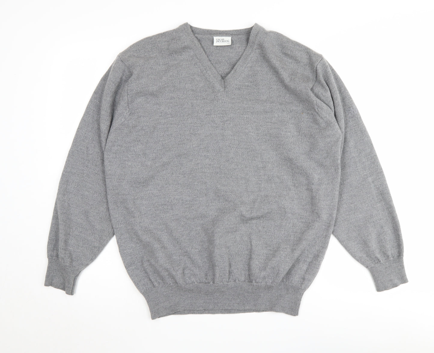 Oscar Jacobson Men's Grey V-Neck Wool Jumper - 2XL