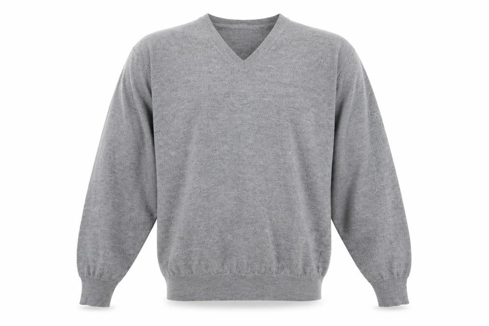 Front view of Oscar Jacobson Men's Grey V-Neck Wool Jumper - 2XL