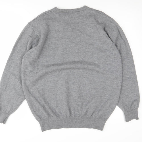 Oscar Jacobson Men's Grey V-Neck Wool Jumper - 2XL