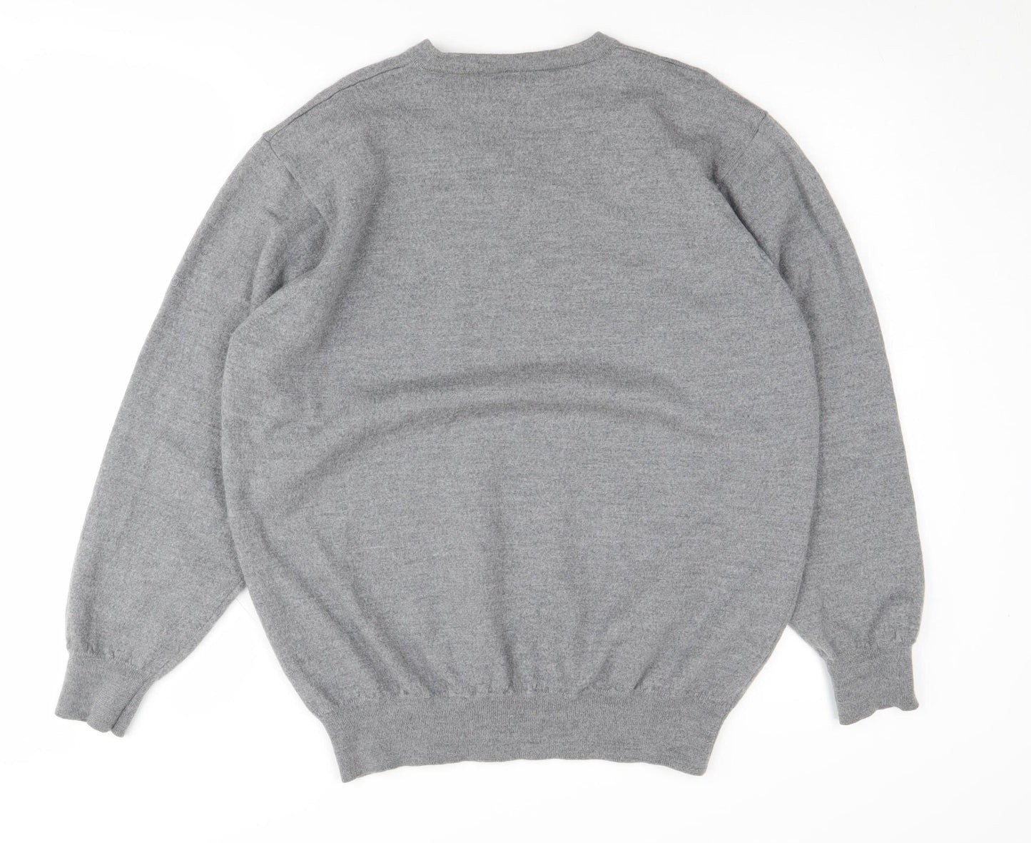 Oscar Jacobson Men's Grey V-Neck Wool Jumper - 2XL