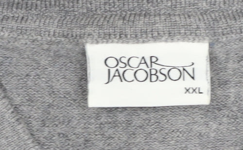 Oscar Jacobson Men's Grey V-Neck Wool Jumper - 2XL