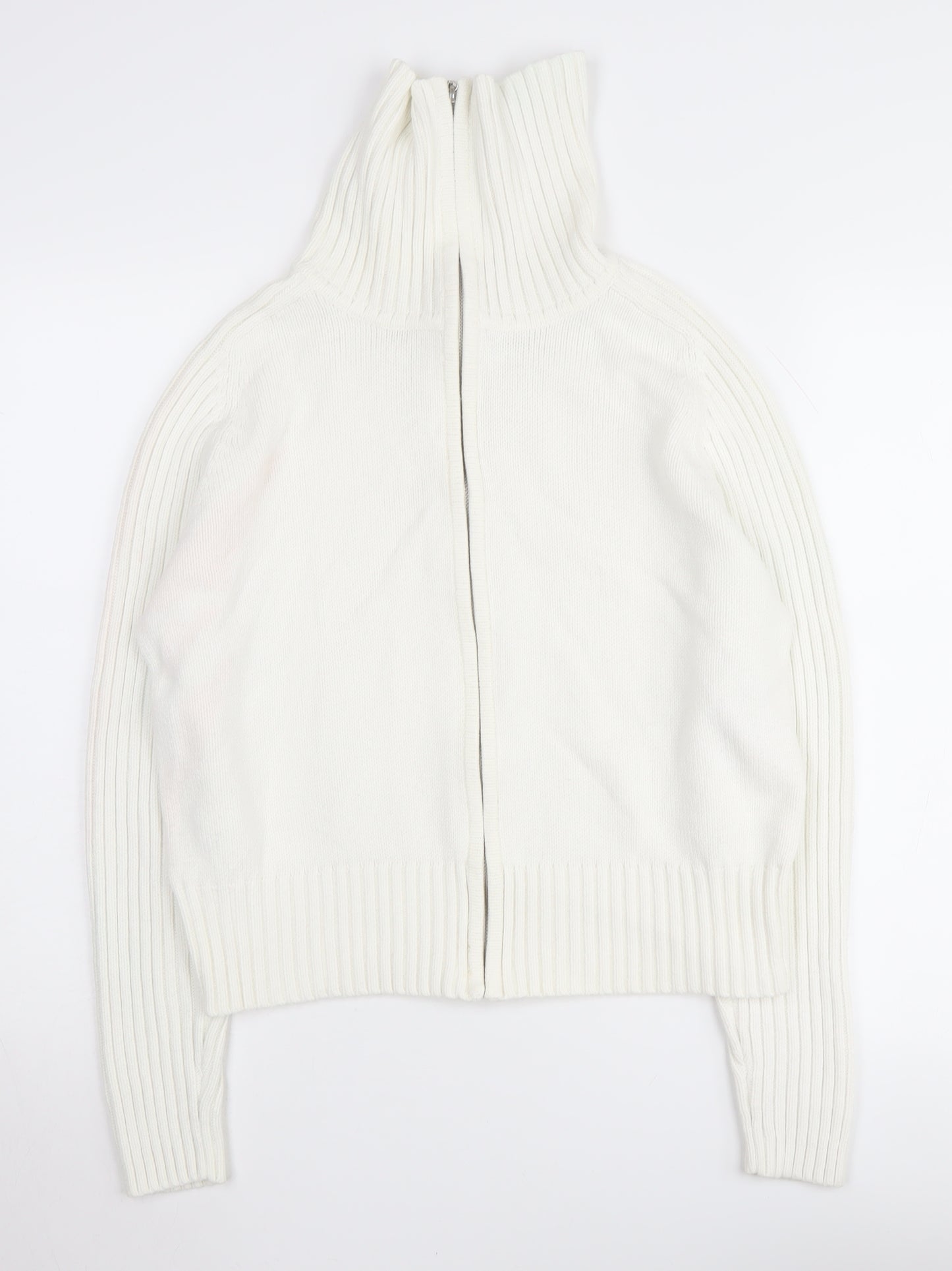 Marks and Spencer Women's White High Neck Zip Jumper Size 18