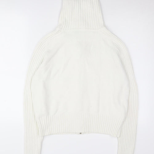 Marks and Spencer Women's White High Neck Zip Jumper Size 18
