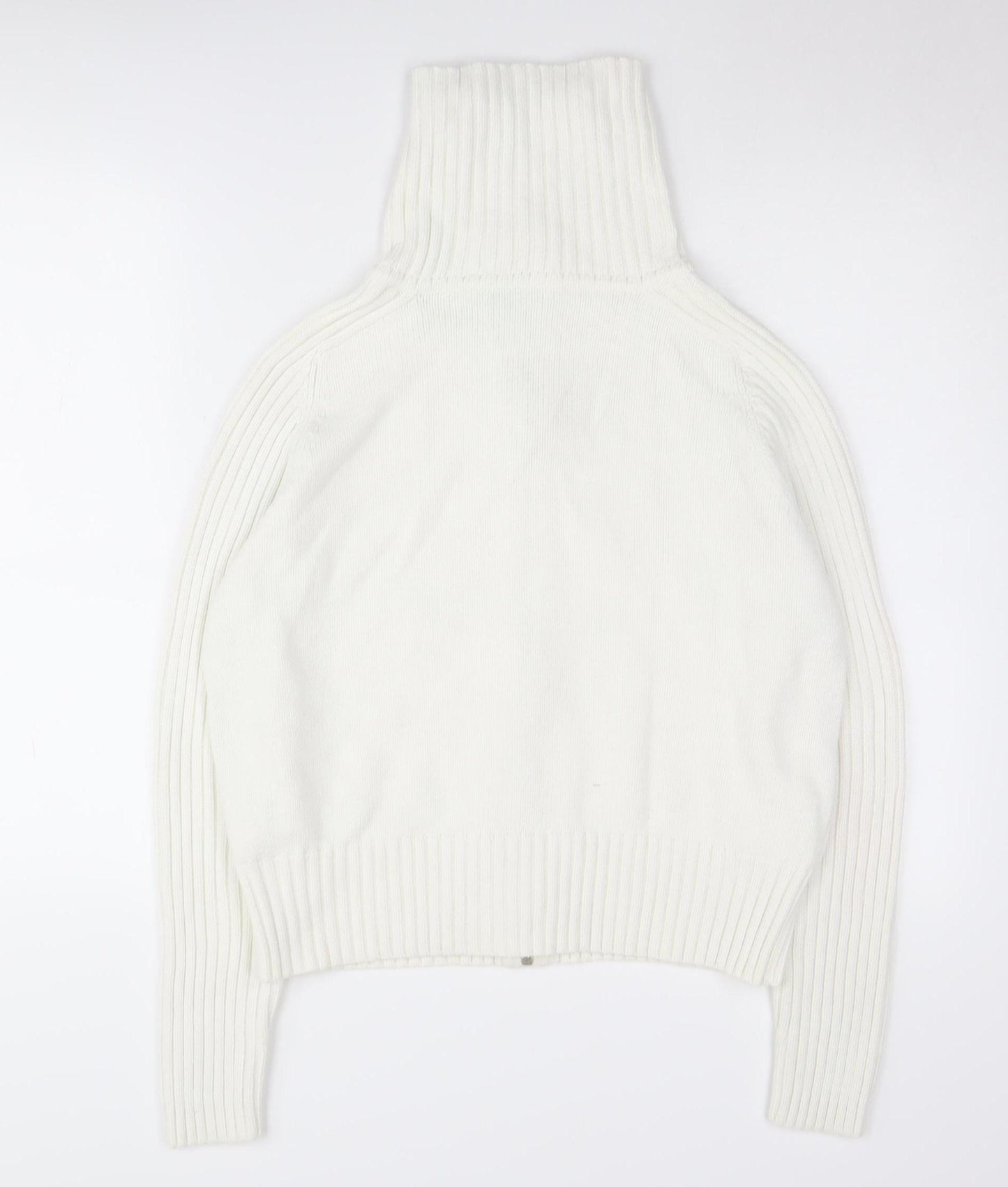 Marks and Spencer Women's White High Neck Zip Jumper Size 18