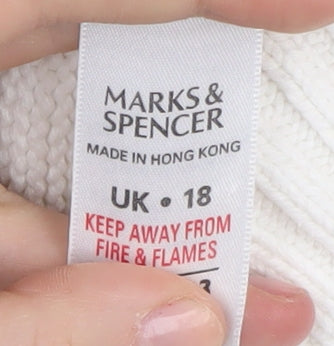 Marks and Spencer Women's White High Neck Zip Jumper Size 18