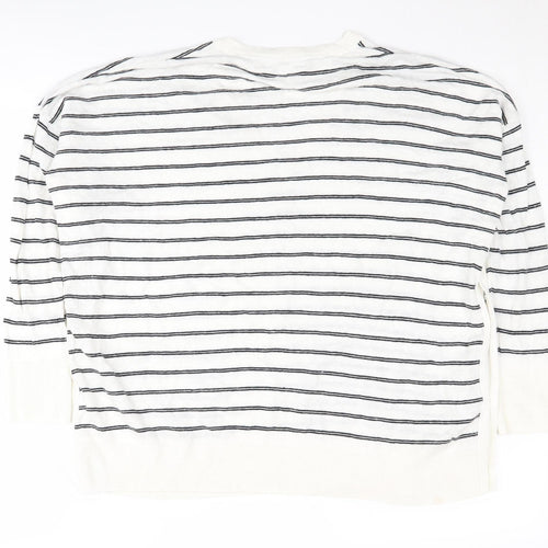 White Label Women's White Striped V-Neck Pullover Jumper Size 16