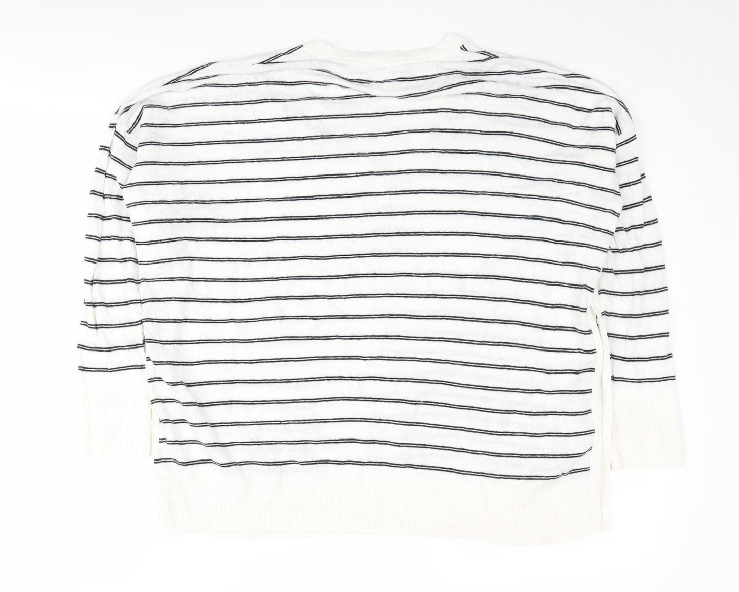 White Label Women's White Striped V-Neck Pullover Jumper Size 16