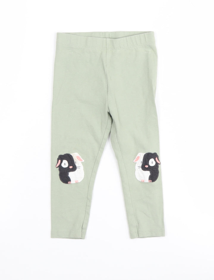Next Girls Green Animal Print Leggings - Size 2 Years