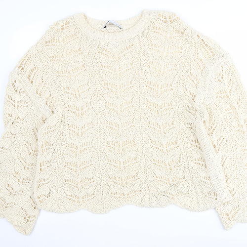 Zara Women's Ivory Knit Pullover Jumper L