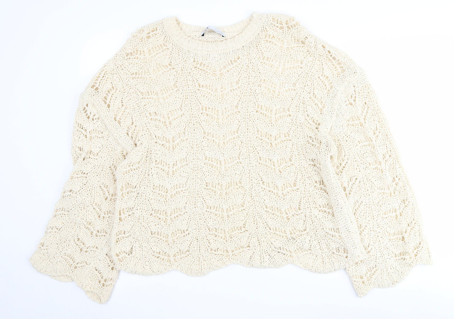 Zara Women's Ivory Knit Pullover Jumper L