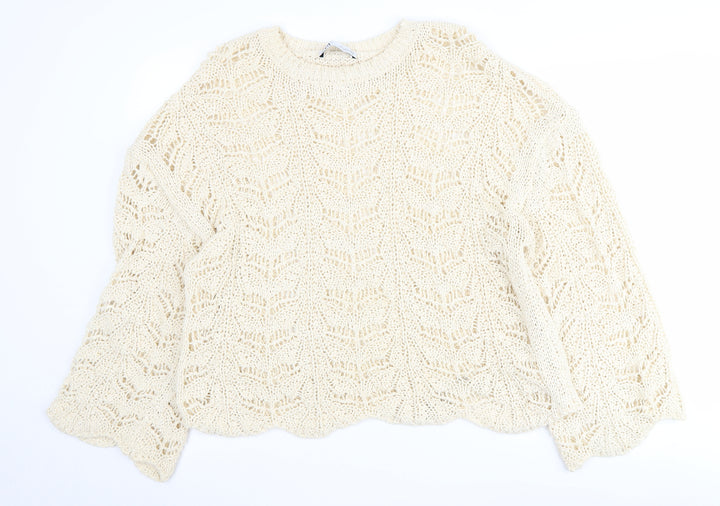 Zara Women's Ivory Knit Pullover Jumper L