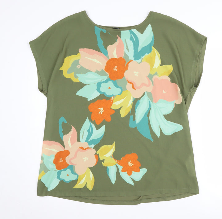 Bonmarché Women's Green Floral Short Sleeve Top