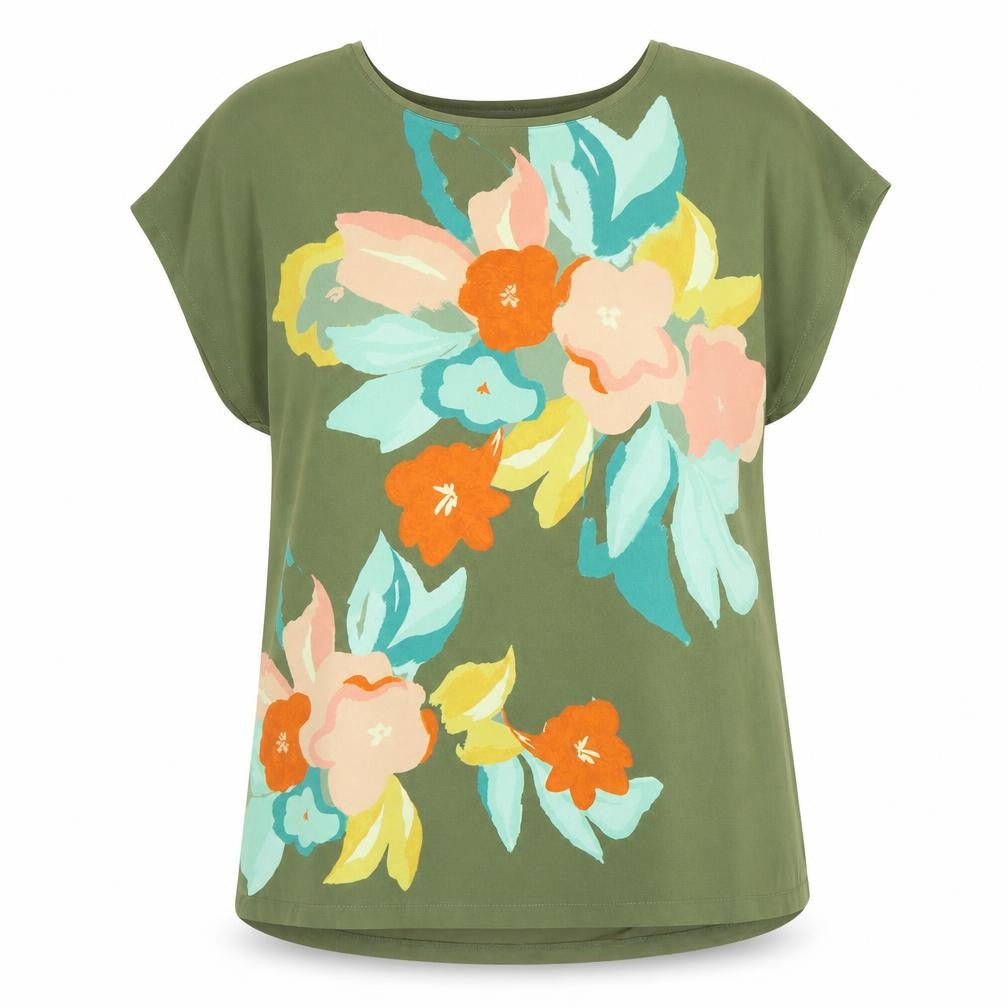 Front view of Bonmarché Women's Green Floral Short Sleeve Top