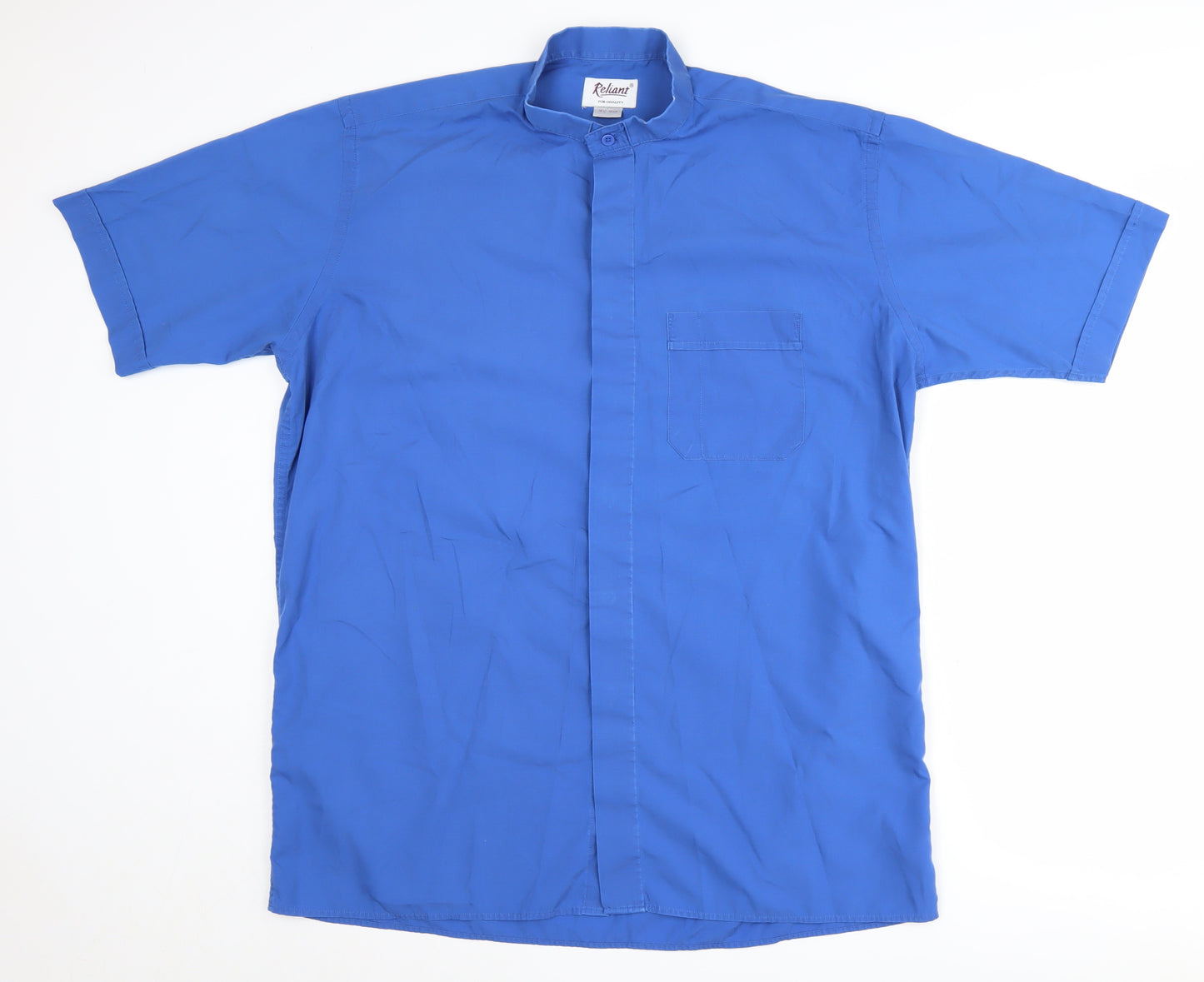 Reliant Men's Blue Short Sleeve Casual Button-Up Shirt