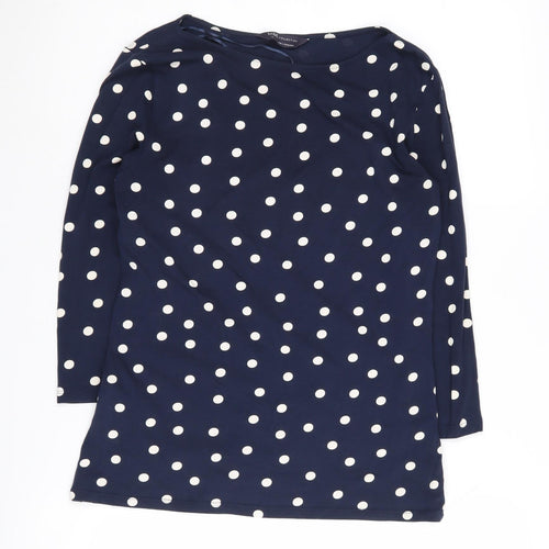 Marks and Spencer Women's Polka Dot Blue T-Shirt Size 10