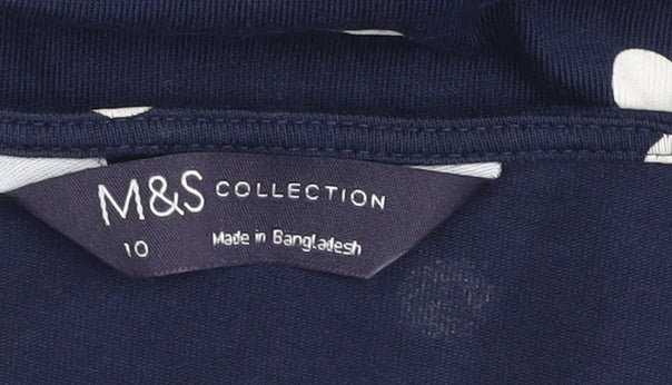 Marks and Spencer Women's Polka Dot Blue T-Shirt Size 10