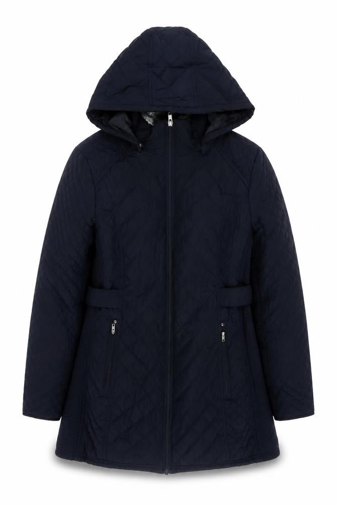 Front view of Cambridge Women's Black Quilted Hooded Jacket M