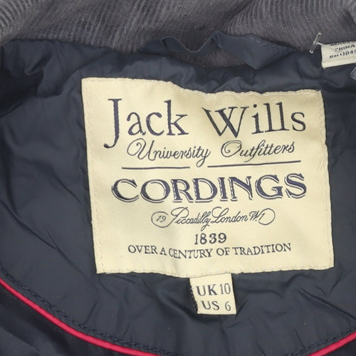 Jack Wills Women's Blue Quilted Jacket Size 10 - Casual Style