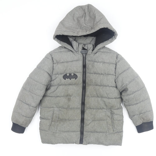 Boys Grey Batman Puffer Jacket 3-4 Years Hooded Winter