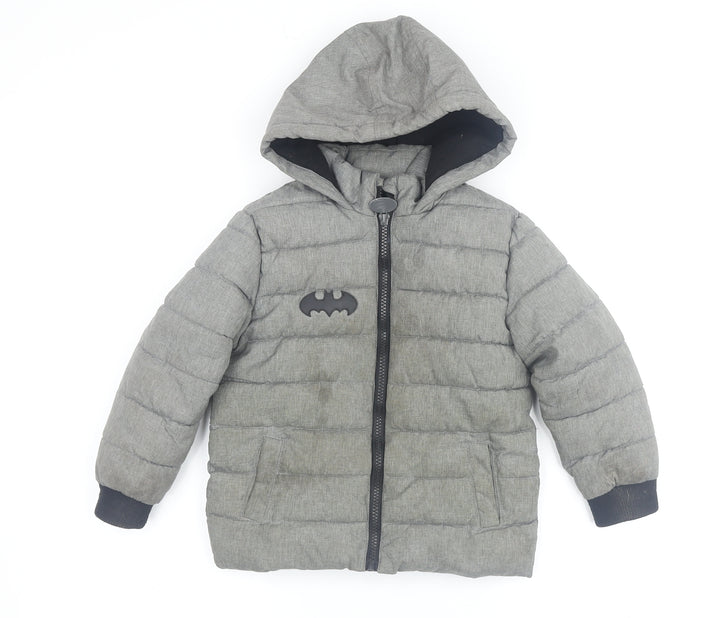 Boys Grey Batman Puffer Jacket 3-4 Years Hooded Winter
