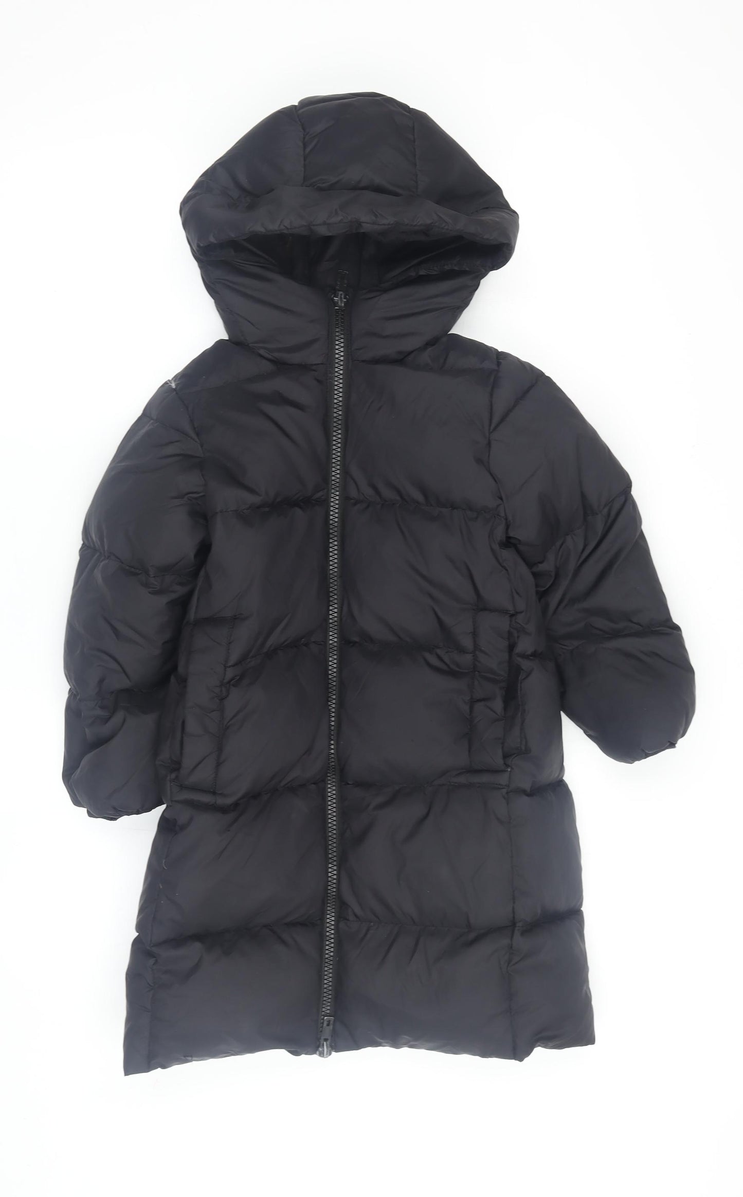 Zara Girls Black Puffer Jacket Size 7 Hooded Winter Coat