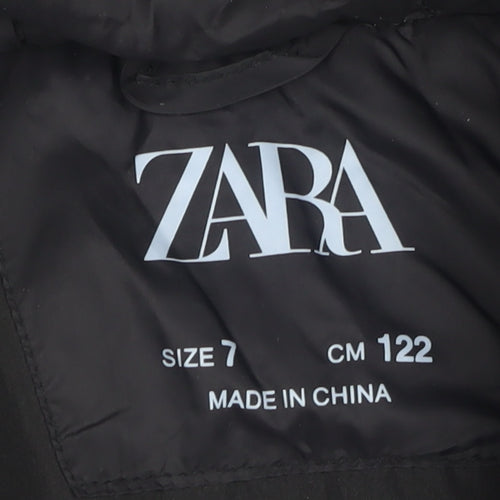 Zara Girls Black Puffer Jacket Size 7 Hooded Winter Coat