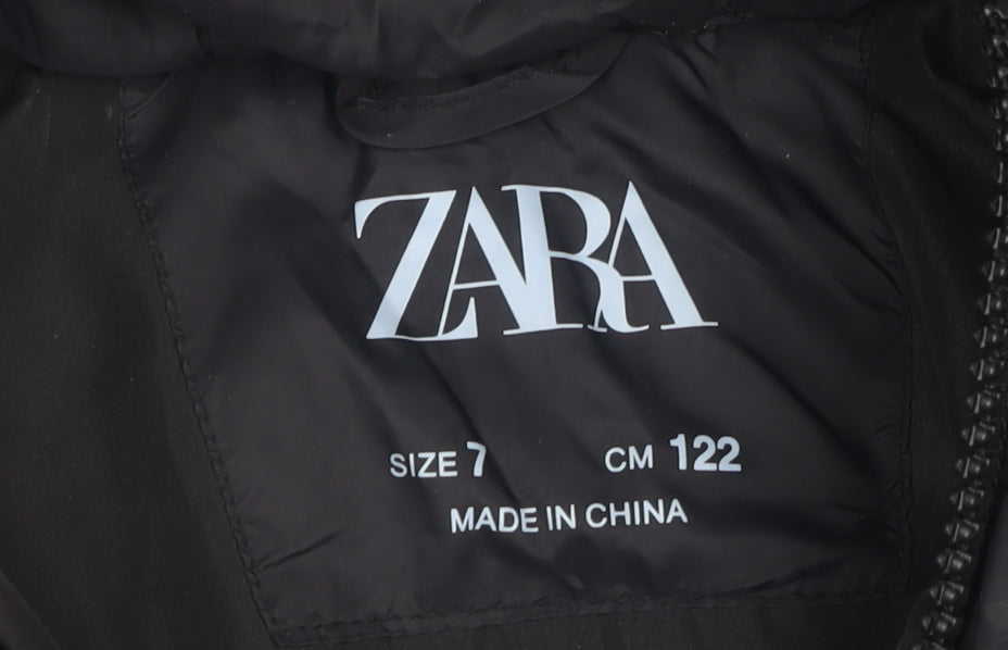 Zara Girls Black Puffer Jacket Size 7 Hooded Winter Coat