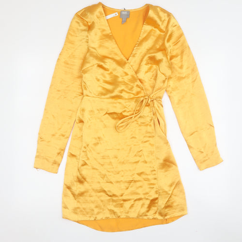 ASOS Women’s Yellow Wrap Dress, Size 8, Belted V-Neck