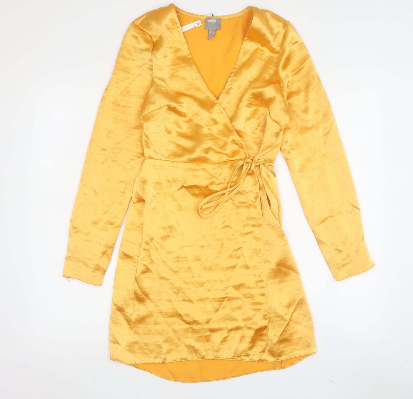 ASOS Women’s Yellow Wrap Dress, Size 8, Belted V-Neck