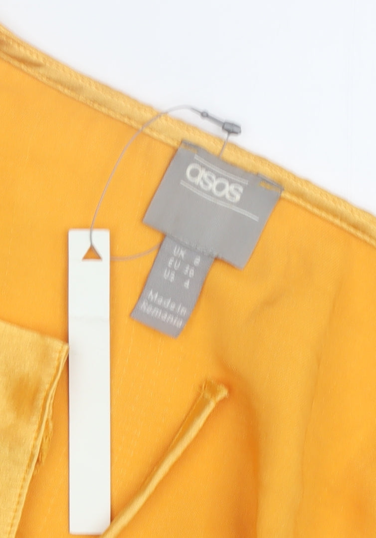 ASOS Women’s Yellow Wrap Dress, Size 8, Belted V-Neck