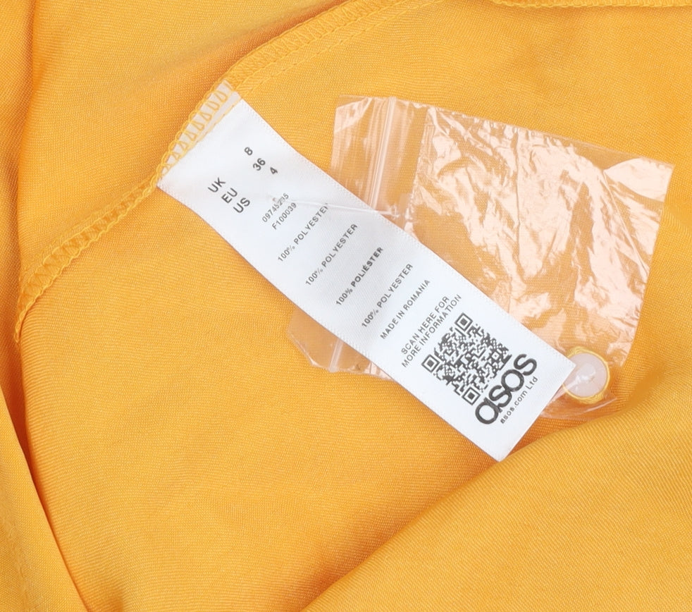 ASOS Women’s Yellow Wrap Dress, Size 8, Belted V-Neck