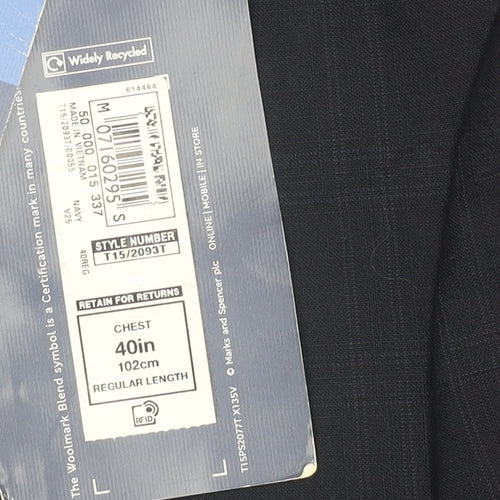 Marks and Spencer Men's Blue Check Blazer 40R