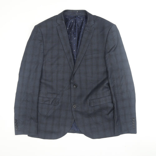 Next Men's Blue Check Blazer, 40S, Formal