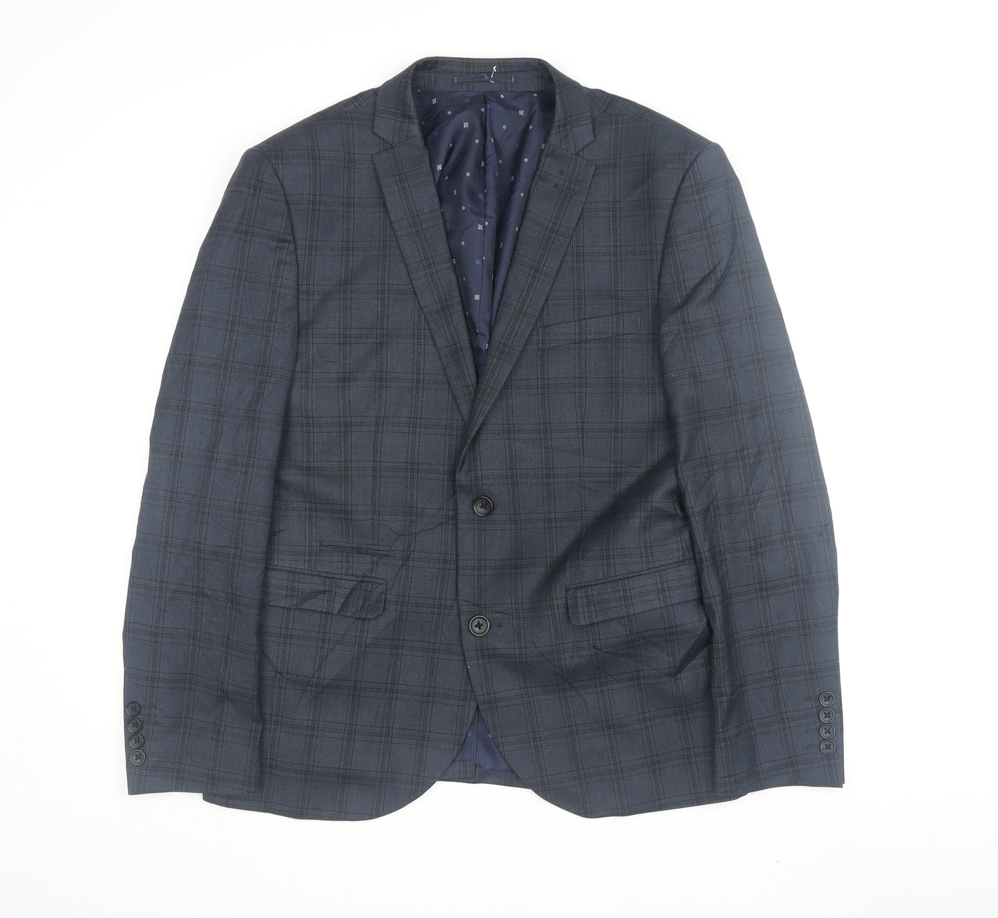 Next Men's Blue Check Blazer, 40S, Formal