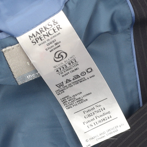Marks and Spencer Men's Blue Striped Suit Jacket 38R