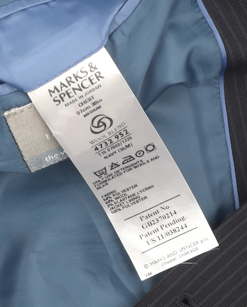 Marks and Spencer Men's Blue Striped Suit Jacket 38R