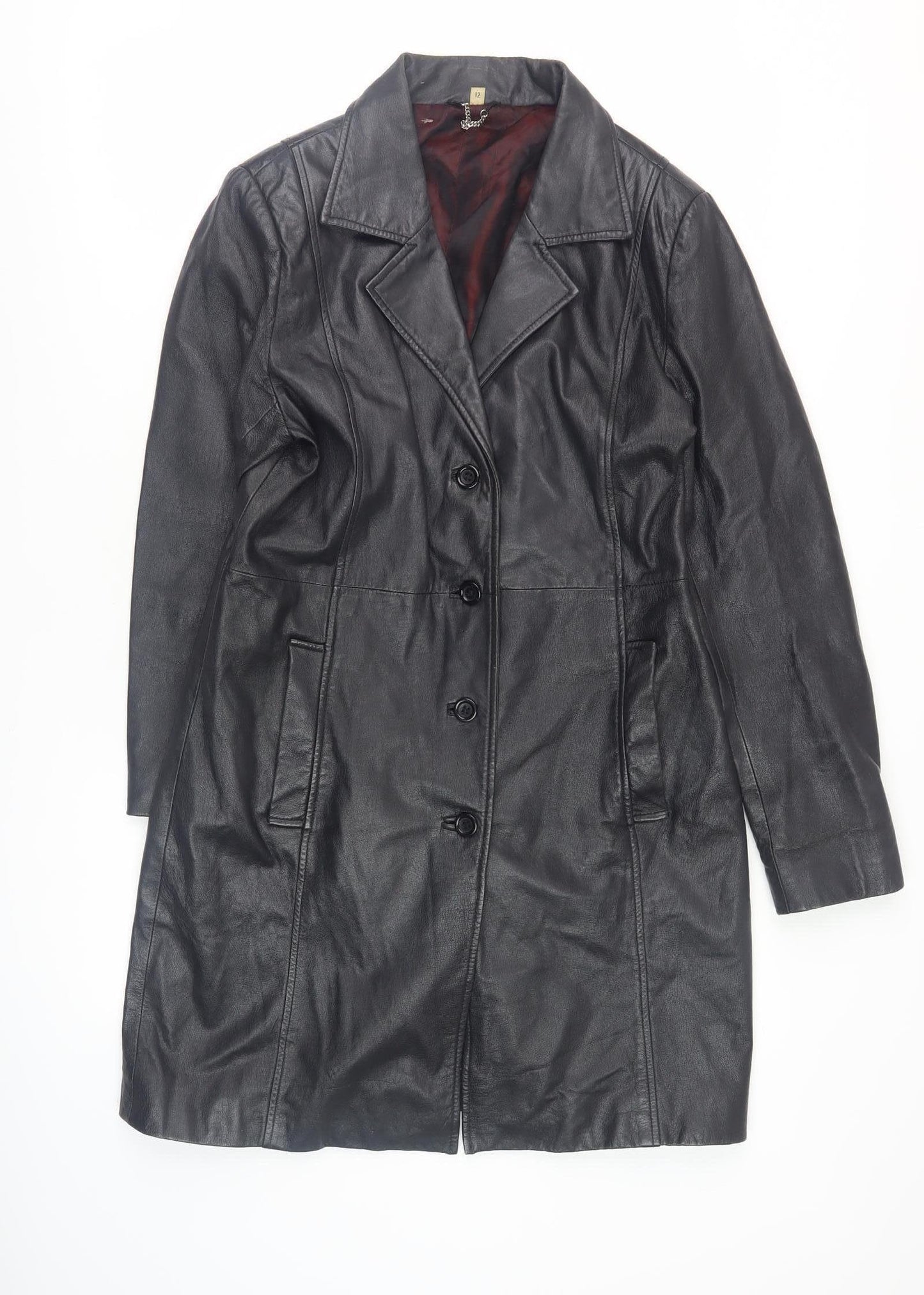 Freemans Women's Black Leather Overcoat Size 12