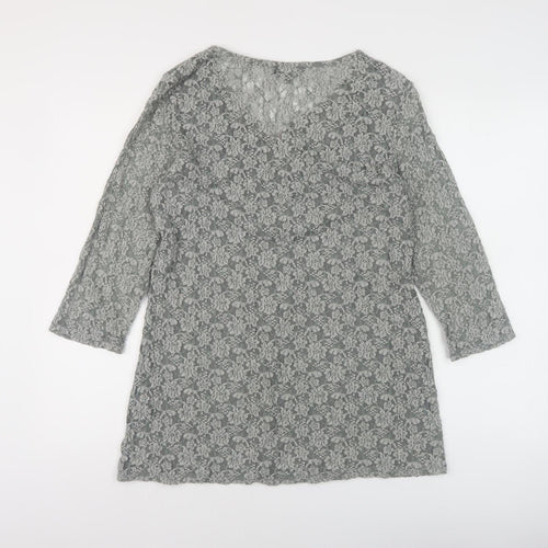 Marks & Spencer Grey Floral Blouse for Women, Size 14