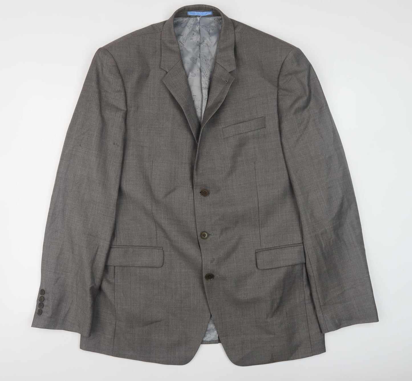 Next Men's Grey Wool Mix Blazer Size 44L Classic Style