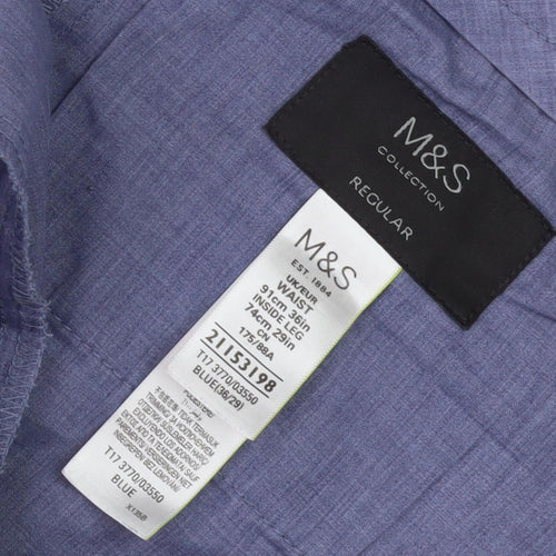 Marks & Spencer Men's Blue Regular Trousers, L, Workwear