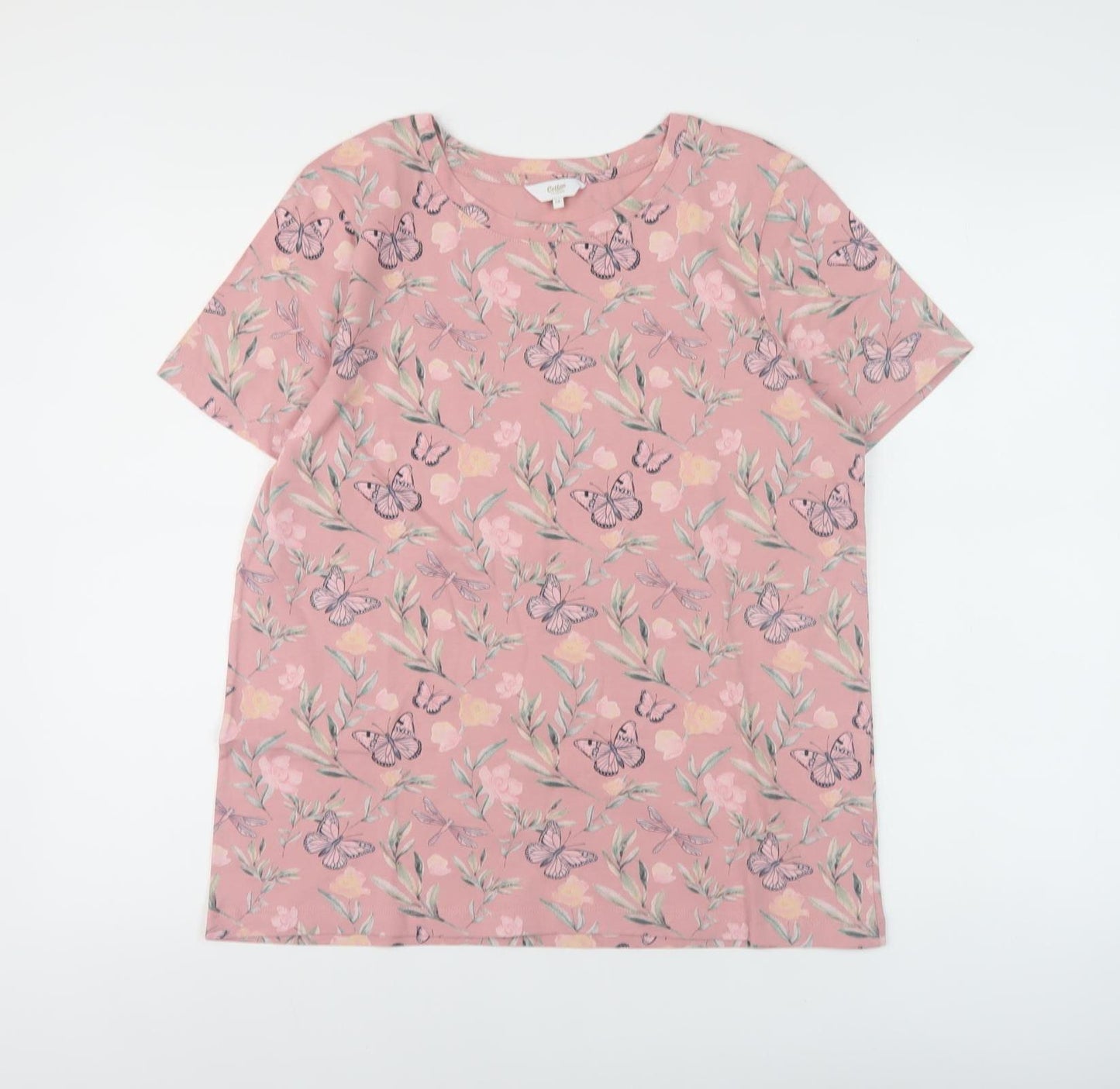 Cotton Traders Women's Pink Floral T-Shirt Size 14