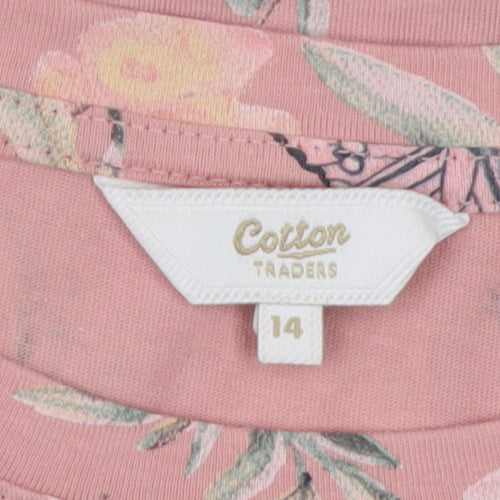 Cotton Traders Women's Pink Floral T-Shirt Size 14
