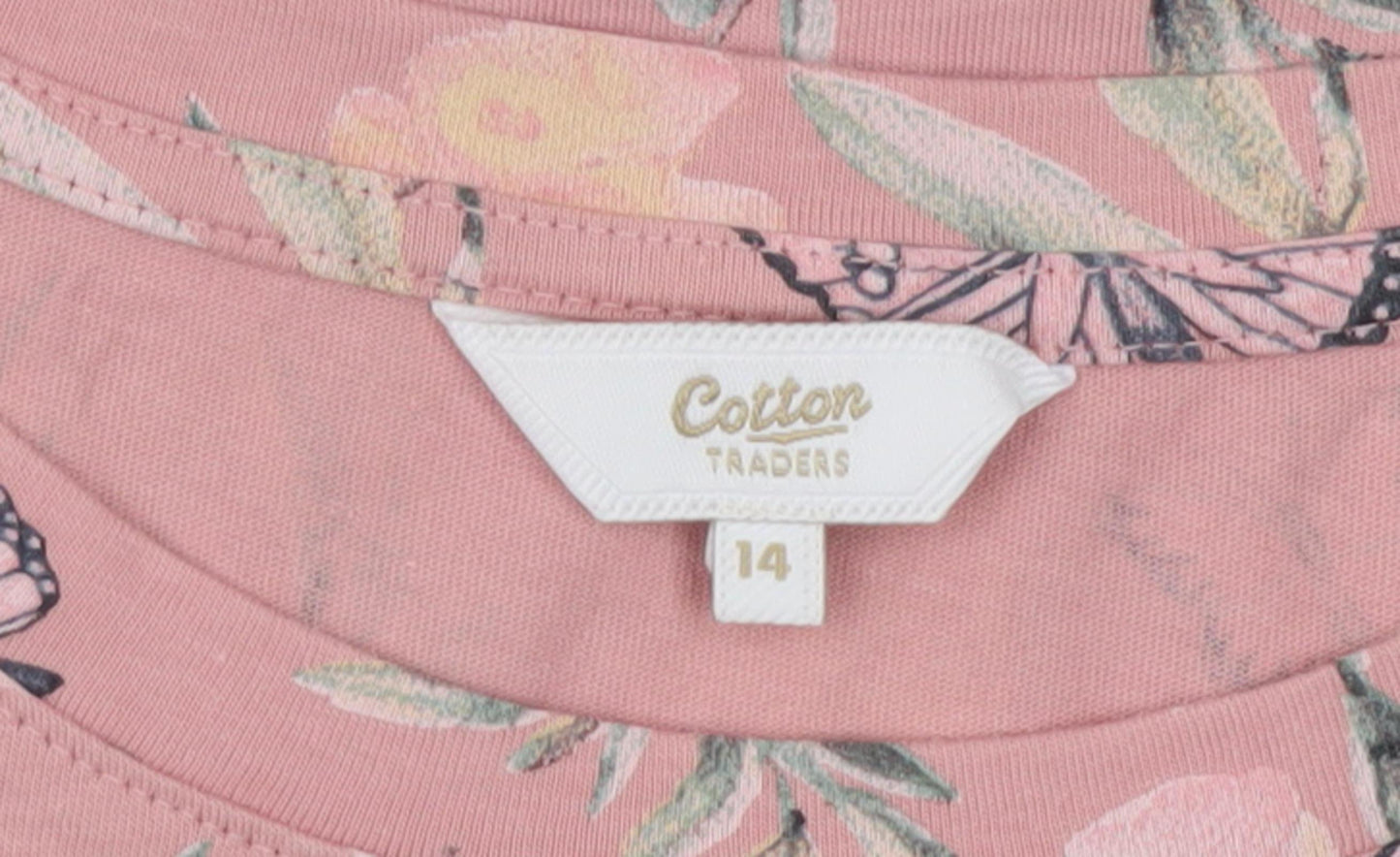 Cotton Traders Women's Pink Floral T-Shirt Size 14