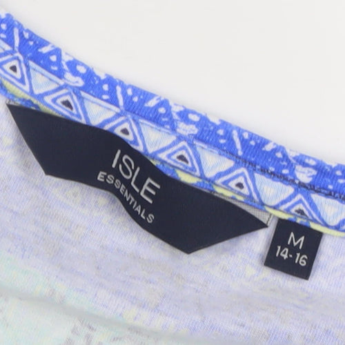 Isle Essentials Women's Blue Geometric V-Neck T-Shirt Size M