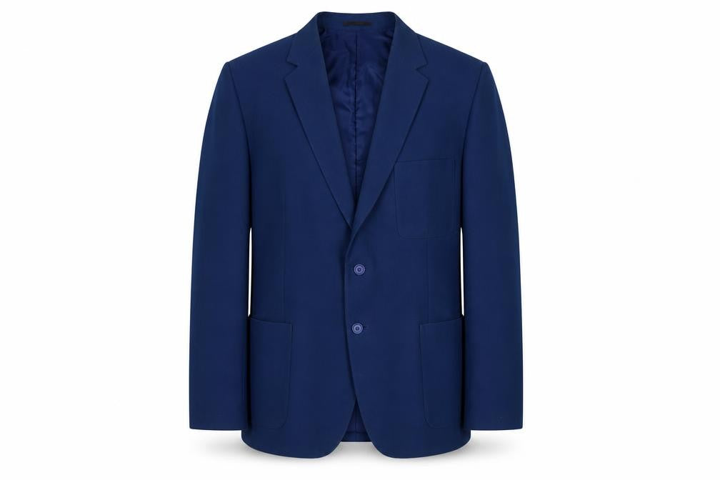 Front view of John Lewis Men's Blue Blazer, size 42, Notch Lapel