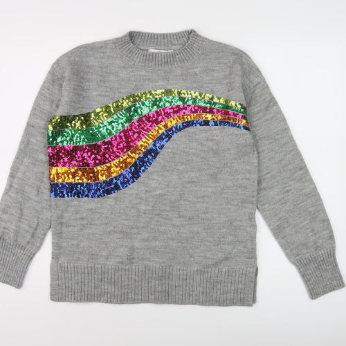 Next Women's Grey Pullover with Sequin Rainbow, Size S