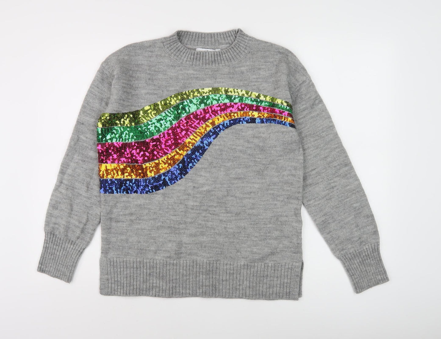 Next Women's Grey Pullover with Sequin Rainbow, Size S