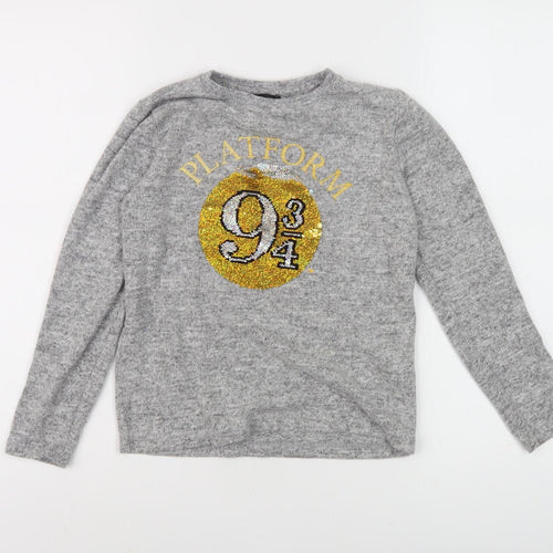Harry Potter Girls Grey Sequin Long Sleeve Pullover Top 9-10 Years